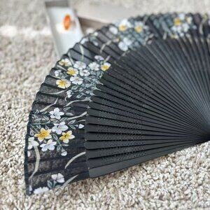 Elegant Black Floral Folding Fan with Gift Box